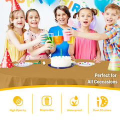 Gold Round Plastic Table Cover | 84 in.