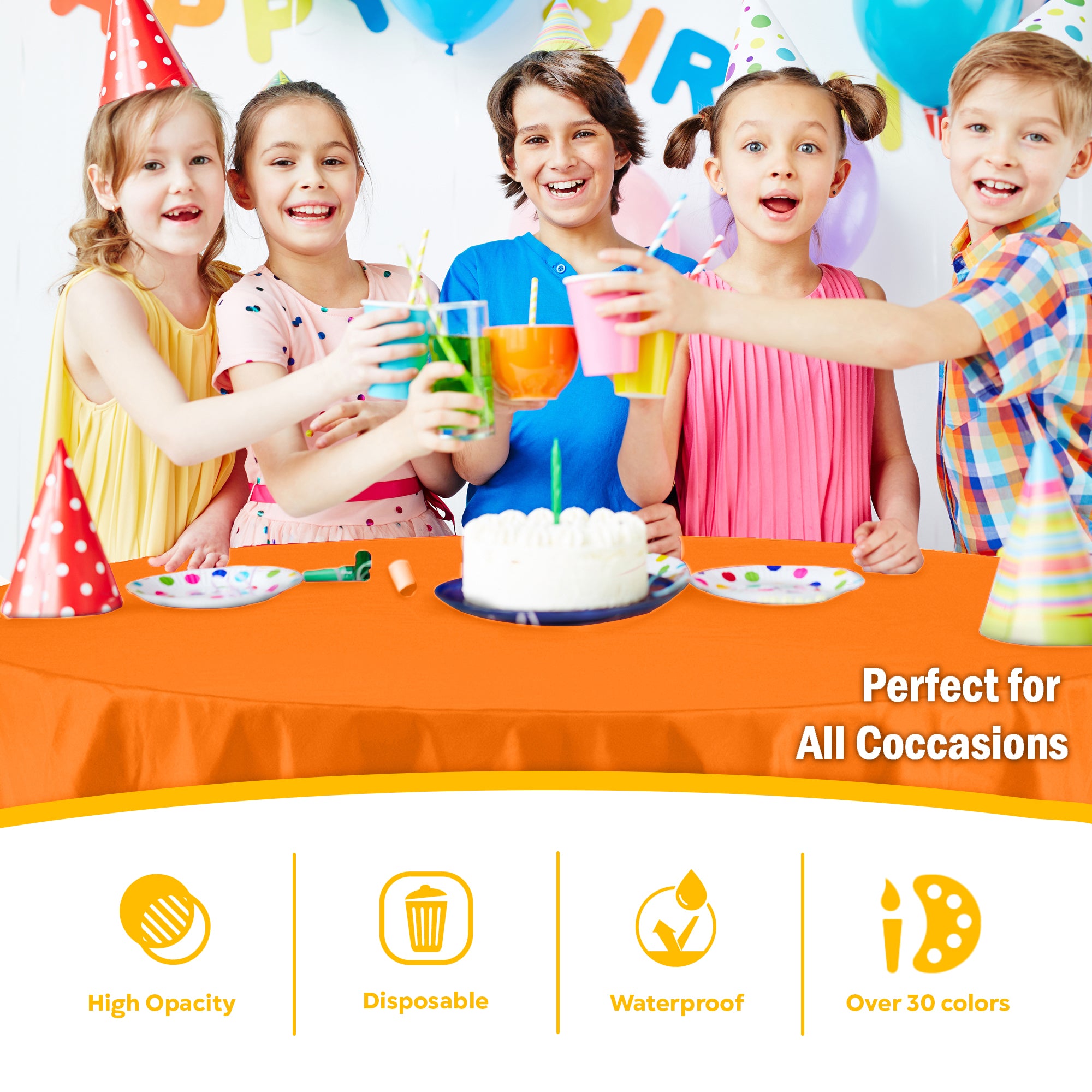 Round Orange Plastic Table Cover | 84 in.
