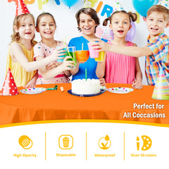 Round Orange Plastic Table Cover | 84 in.