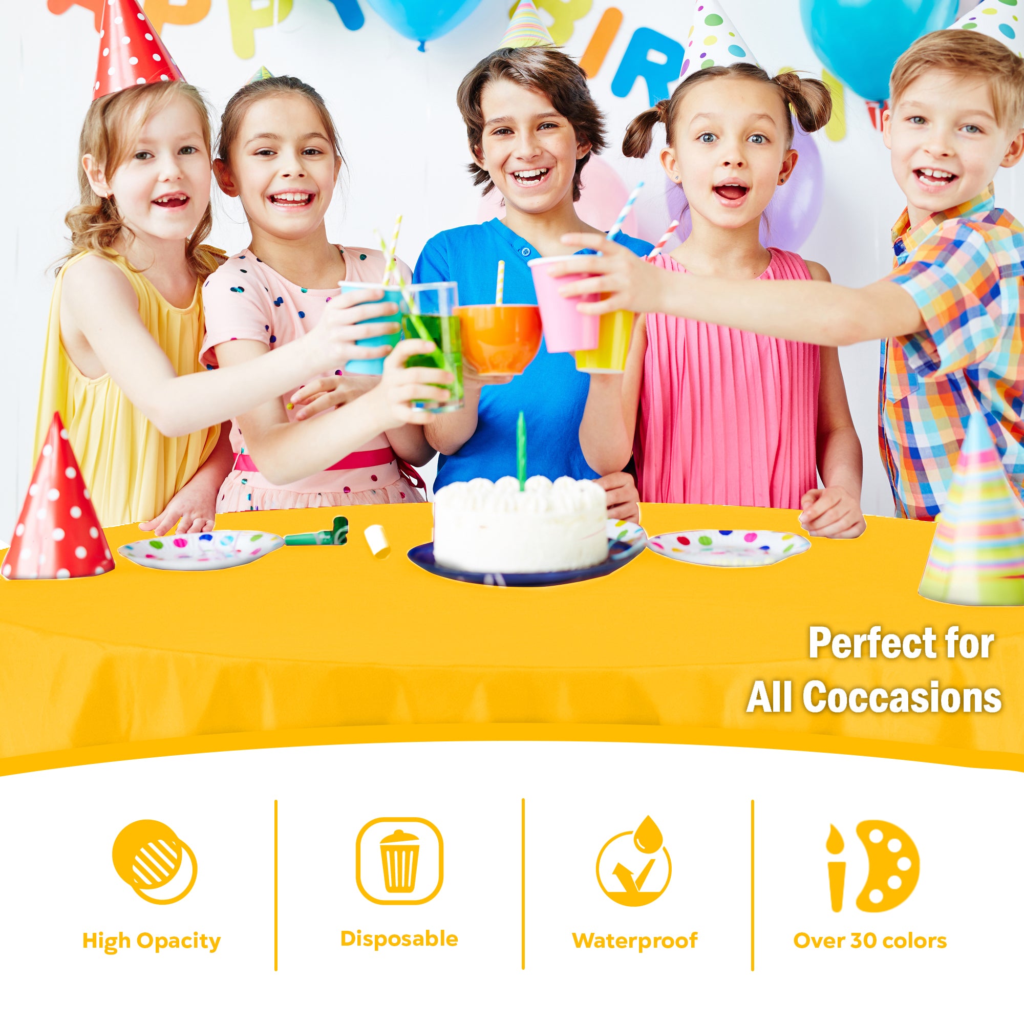 Round Yellow Plastic Table Covers | 6 Pack | 84 in.