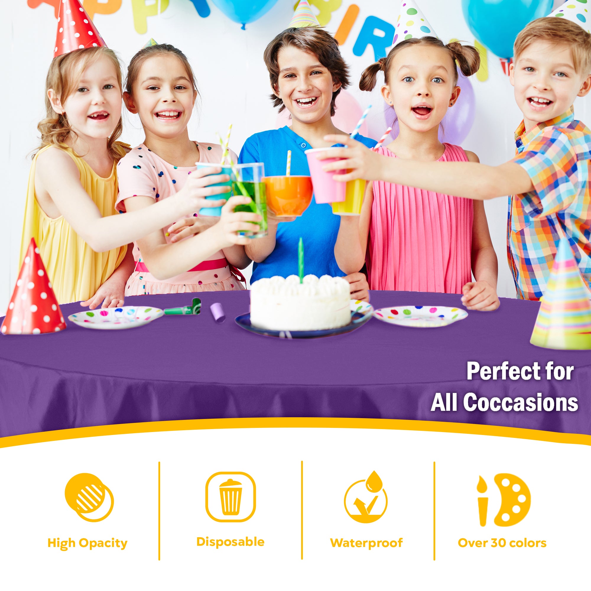 Round Purple Plastic Table Cover | 84 in. | Case of 48