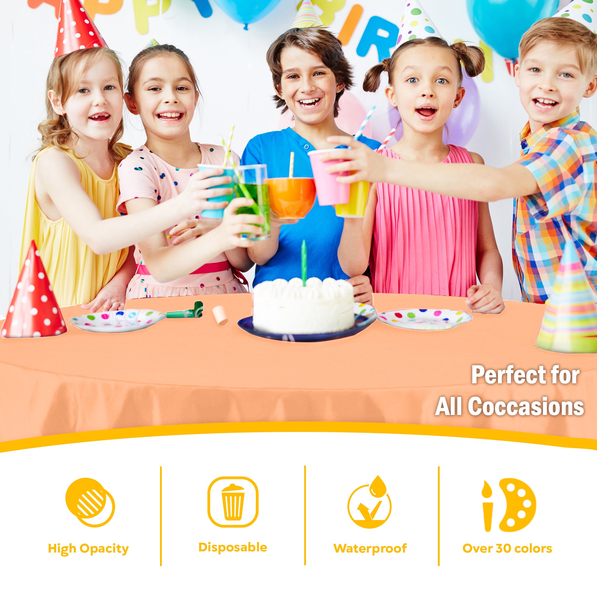 Round Peach Plastic Table Covers | 12 Pack | 84 in.