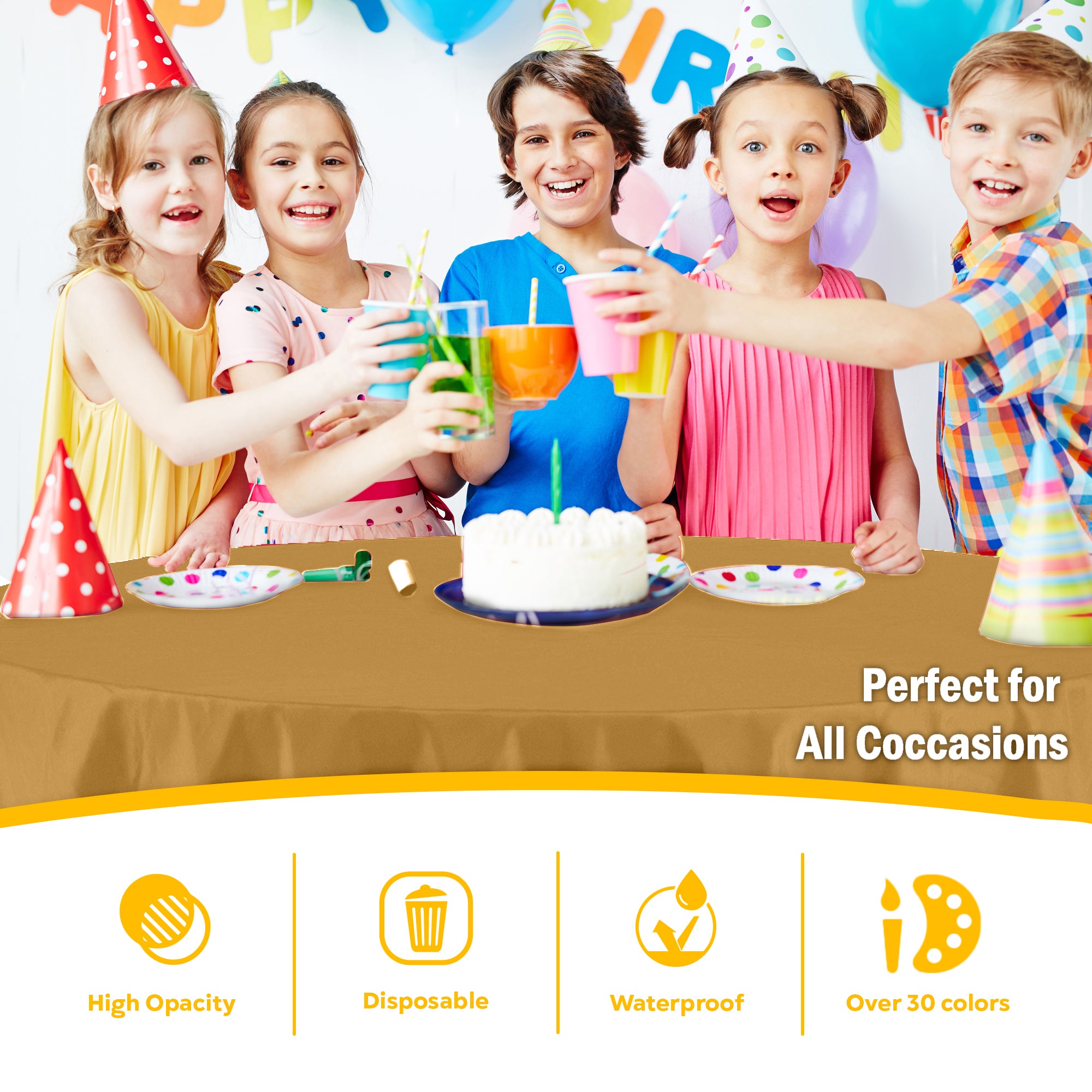 Gold Round Plastic Table Cover | 84 in. | Case of 48