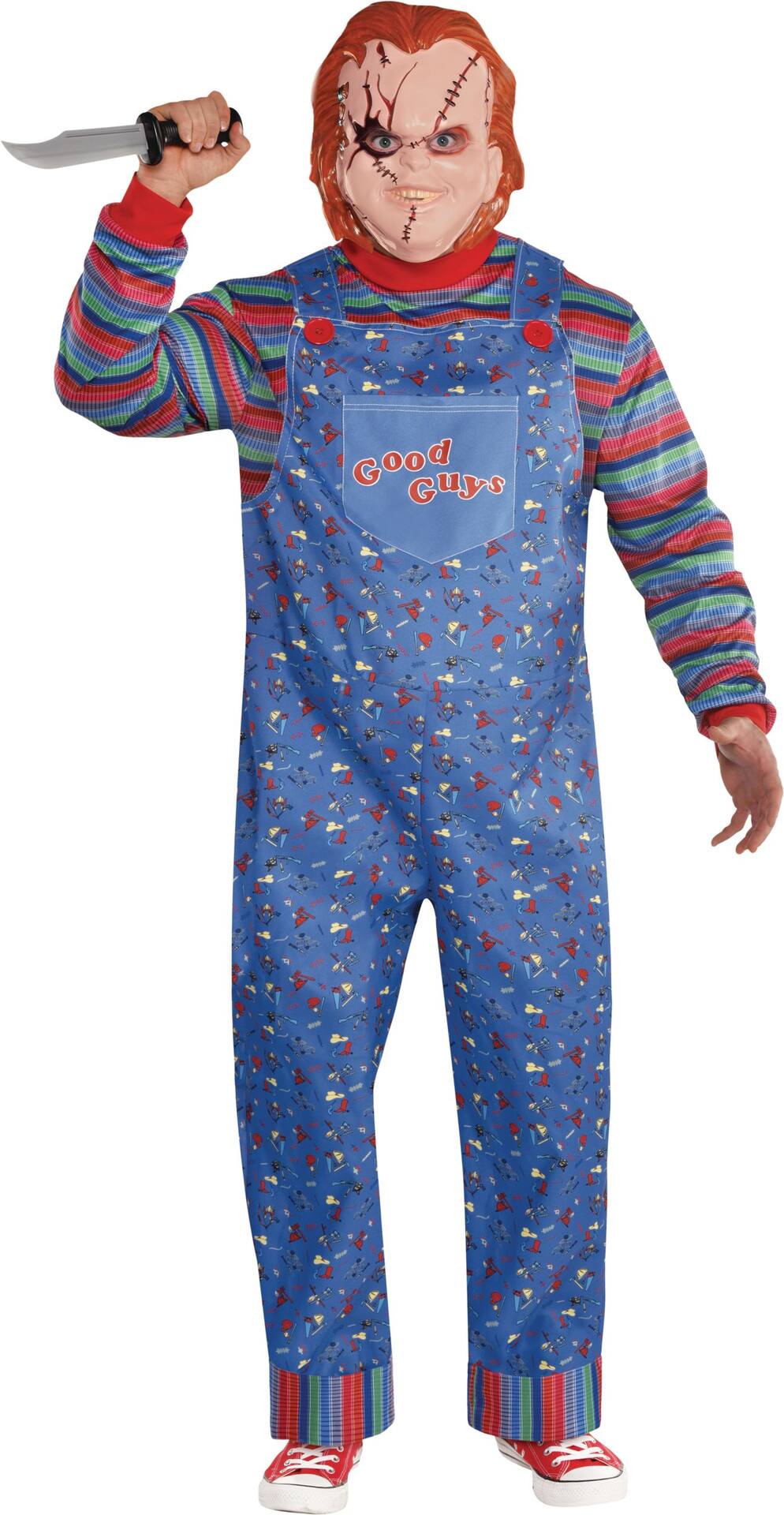 Men's Chucky Costume with Mask - Horror Doll Halloween Outfit - Adult 2XL (48-52)