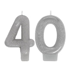 Silver Glitter Number 40 Birthday Candles | 3 In. | 2 Count