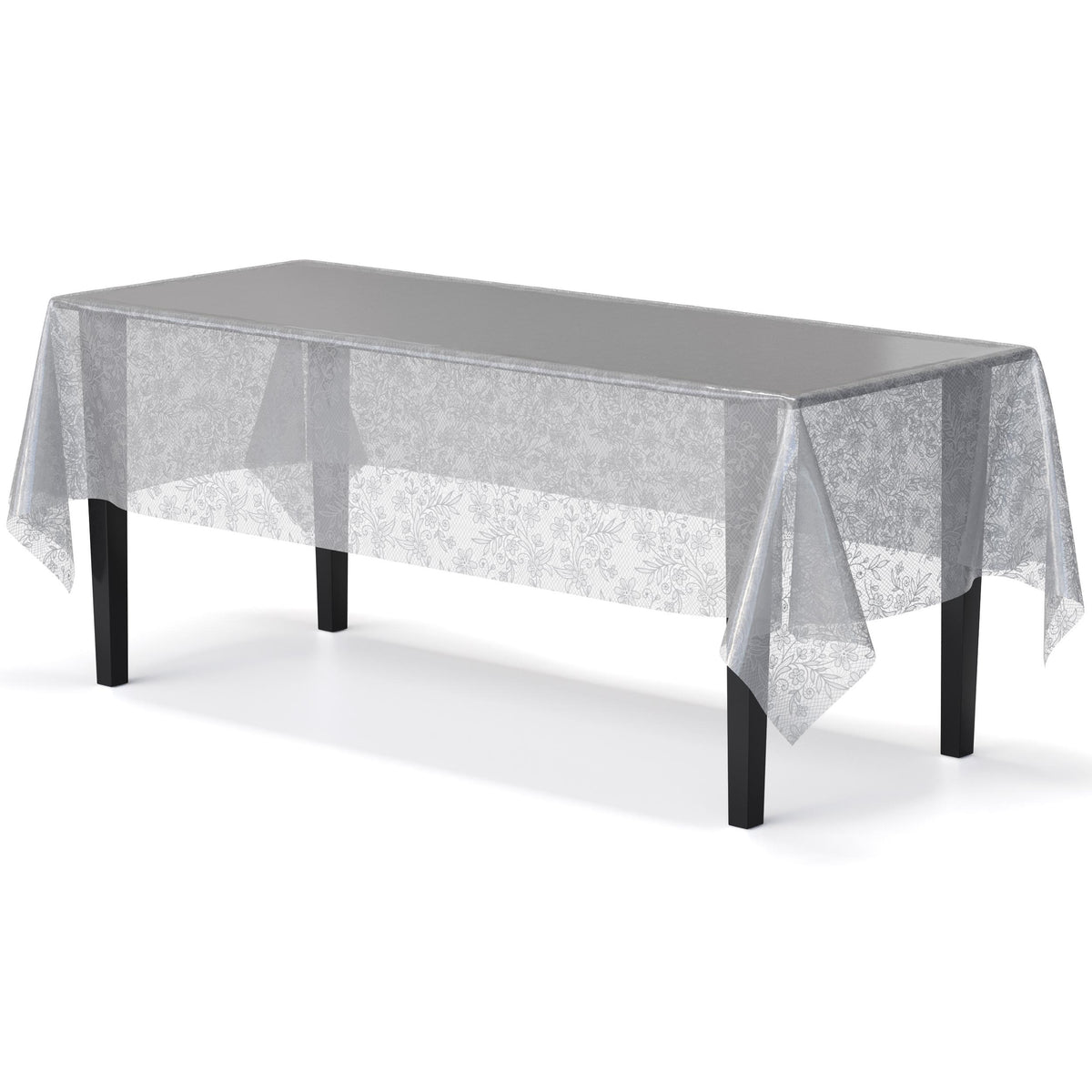 Silver Floral Plastic Table Cover
