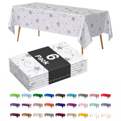 Silver Star Printed Plastic Table Covers | 6 Pack | 54 in. x 108 in.