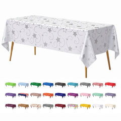 Silver Star Print Plastic Tablecloth | 54 in. x 108 in.