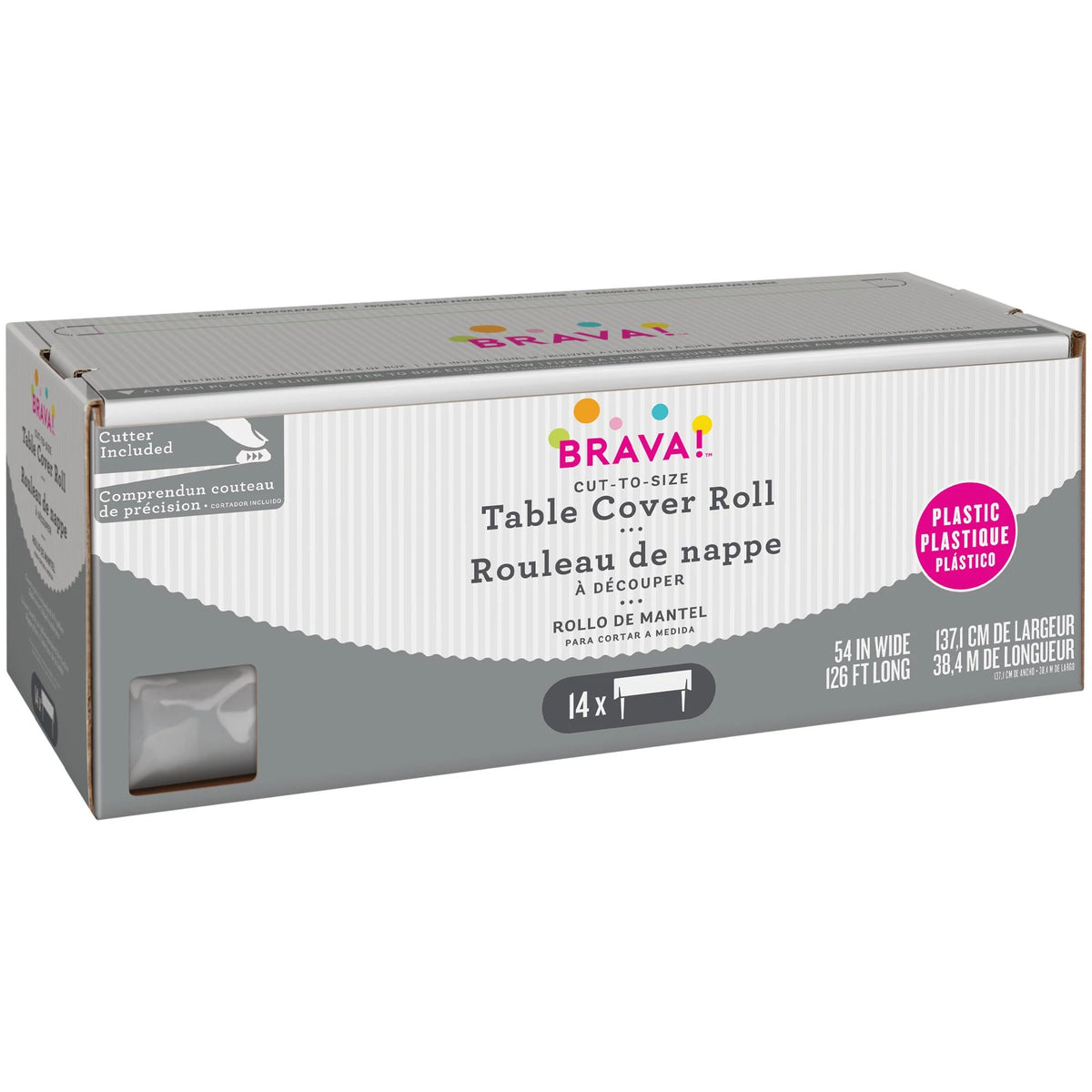 Silver Plastic Table Cover Roll with Cutter - 54 x 126 ft