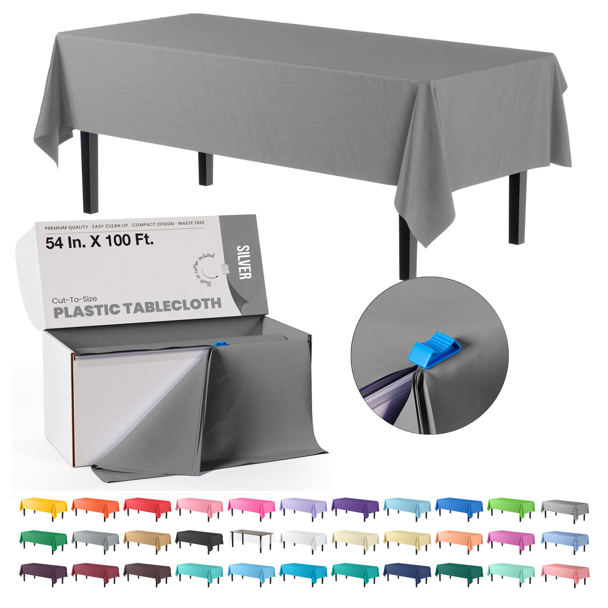 54 in. x 100 Ft. Cut To Size Table Roll | Silver