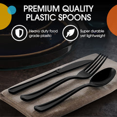 Heavy Duty Black Plastic Spoons | 7 in. | 50 Count
