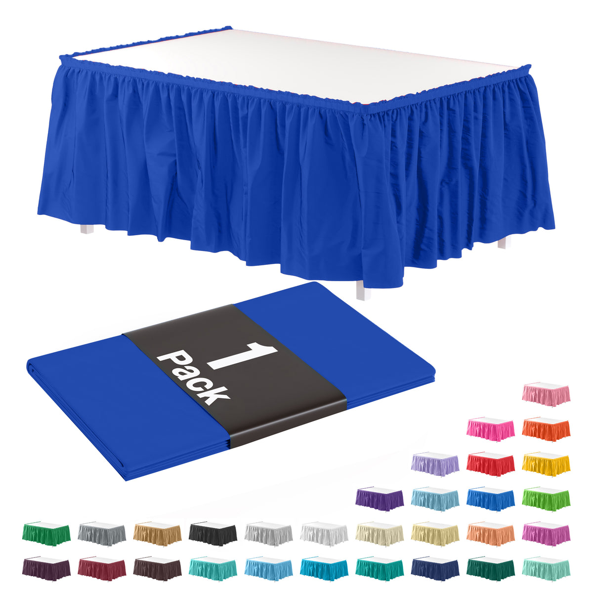 Dark Blue Plastic Table Skirt | 14 ft. x 29 in.