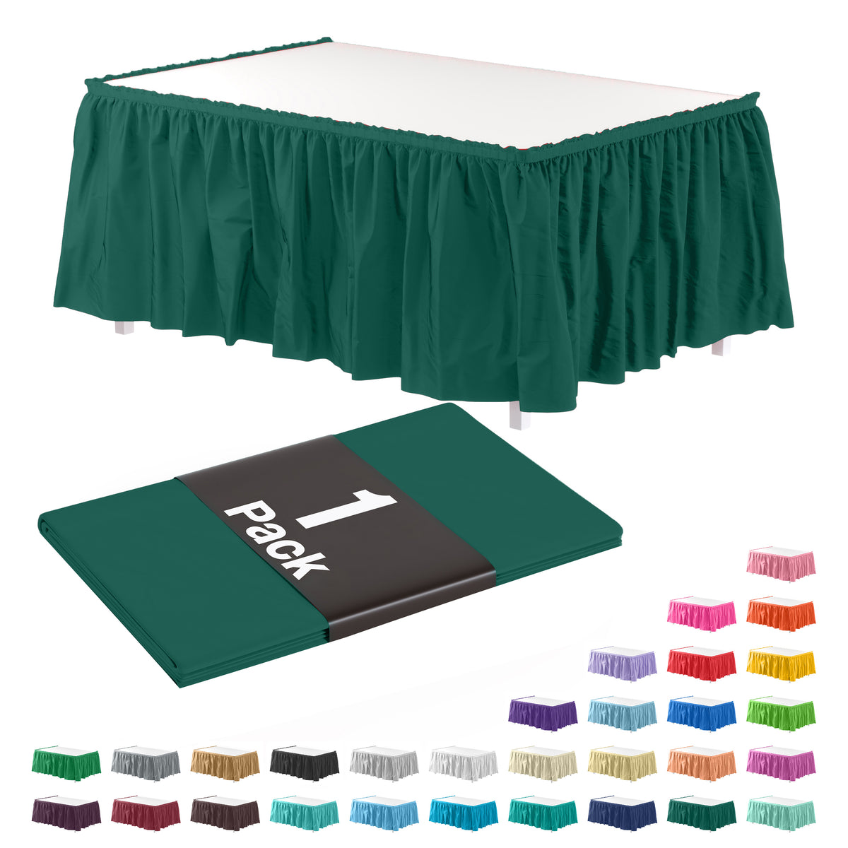 Dark Green Plastic Table Skirt | 14 ft. x 29 in.