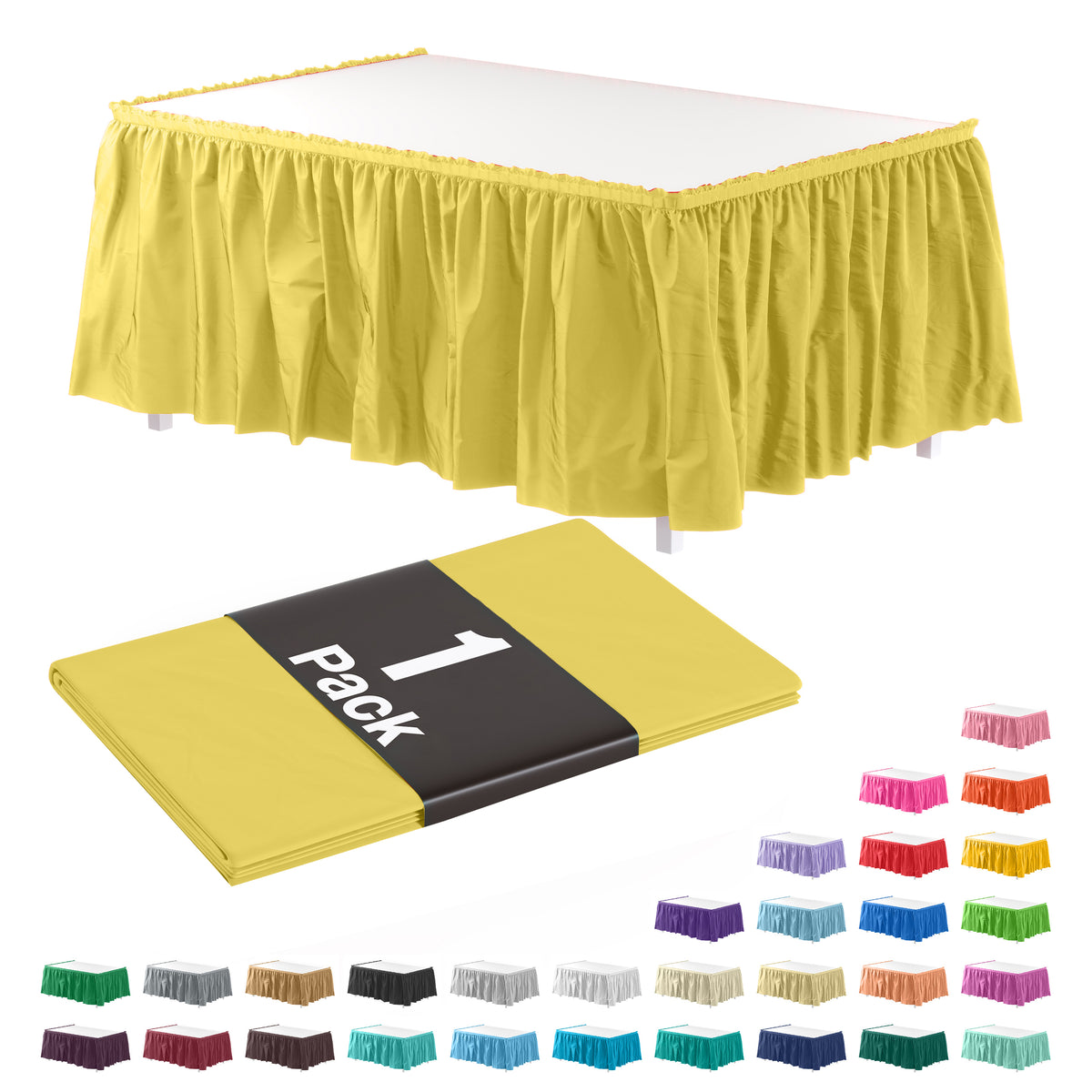 Light Yellow Plastic Table Skirt | 14 ft. x 29 in.