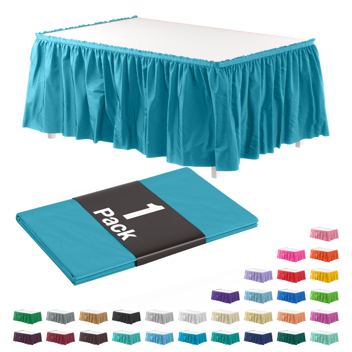 Turquoise Plastic Table Skirt | 14 ft. x 29 in.