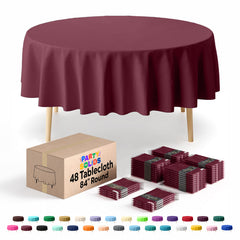 Round Burgundy Plastic Table Cover | 84 in. | Case of 48