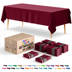 Burgundy Plastic Table Cover | 54 in. x 108 in. | Case of 48
