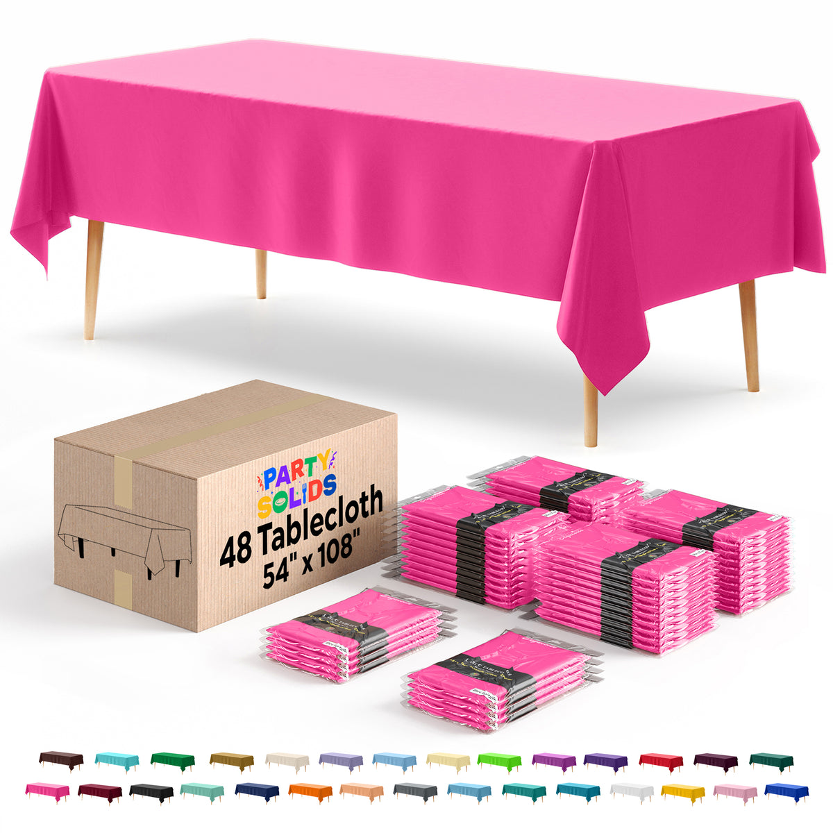 Cerise Plastic Table Cover | Case of 48 | 54 in. x 108 in.