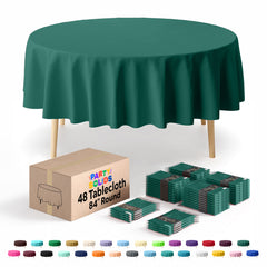 Dark Green Round Plastic Table Cover | 84 in. | Case of 48