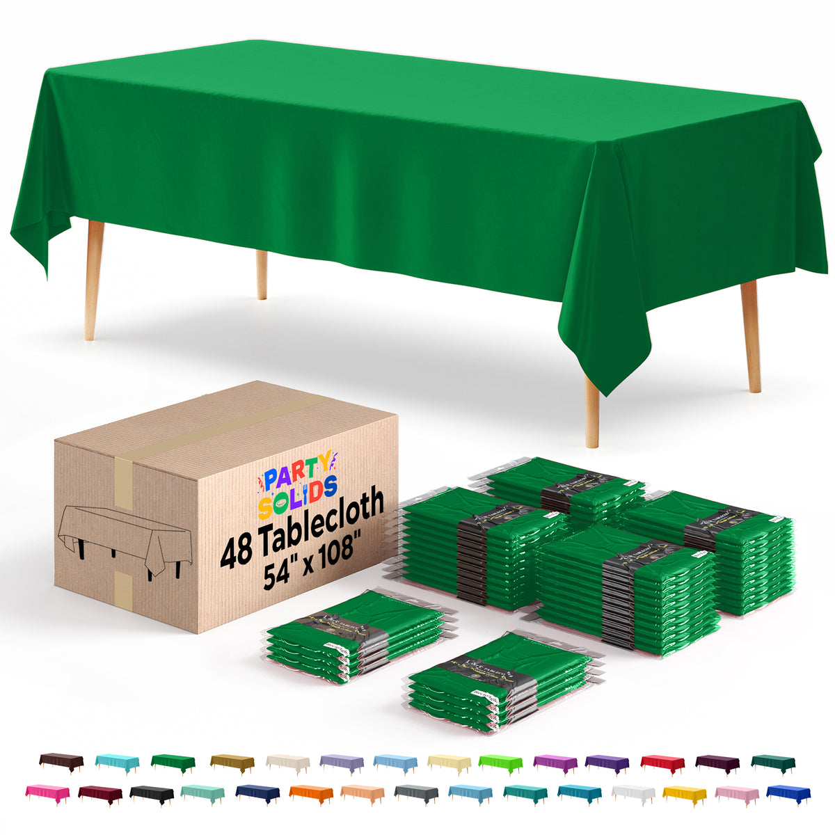Emerald Green Plastic Table Cover | Case of 48 | 54 in. x 108 in.