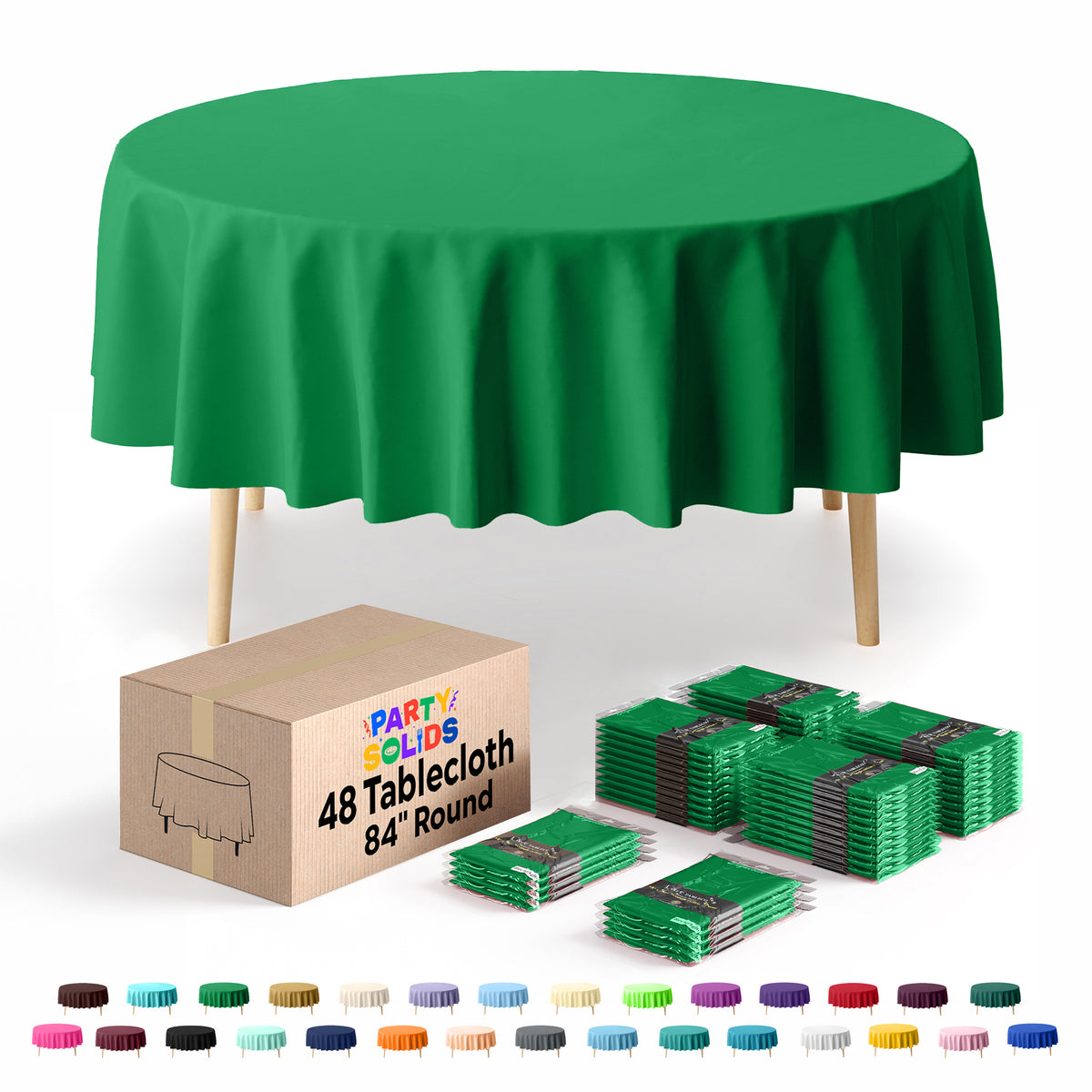 Emerald Green Round Plastic Table Cover | 84 in. | Case of 48