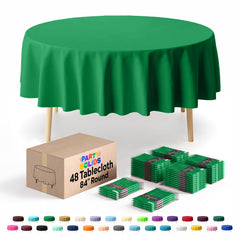 Emerald Green Round Plastic Table Cover | 84 in. | Case of 48