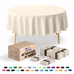 Round Ivory Plastic Table Cover | 84 in. | Case of 48