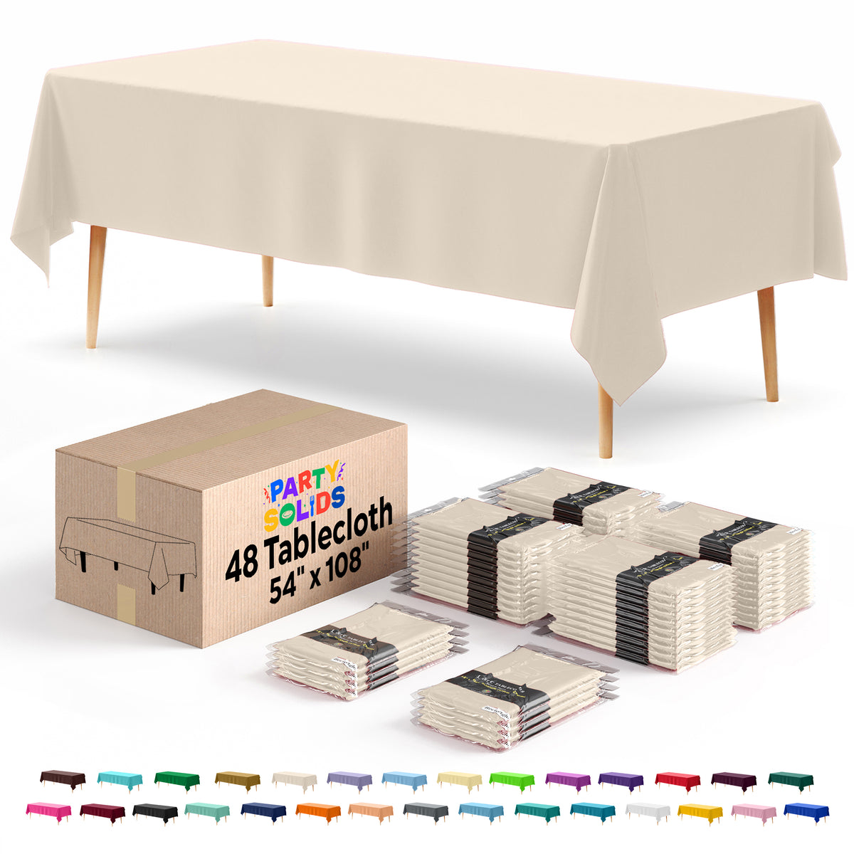Ivory Plastic Table Cover | Case of 48 | 54 in. x 108 in.