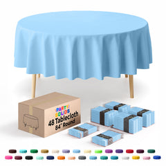 Round Light Blue Plastic Table Cover | 84 in. | Case of 48