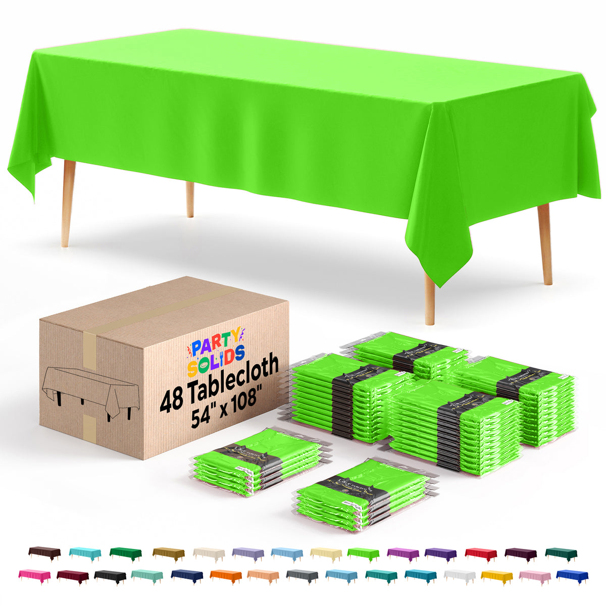 Lime Green Plastic Table Cover | Case of 48 | 54 in. x 108 in.