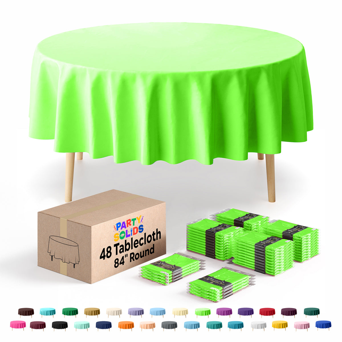 Round Lime Green Plastic Table Cover | 84 in. | Case of 48