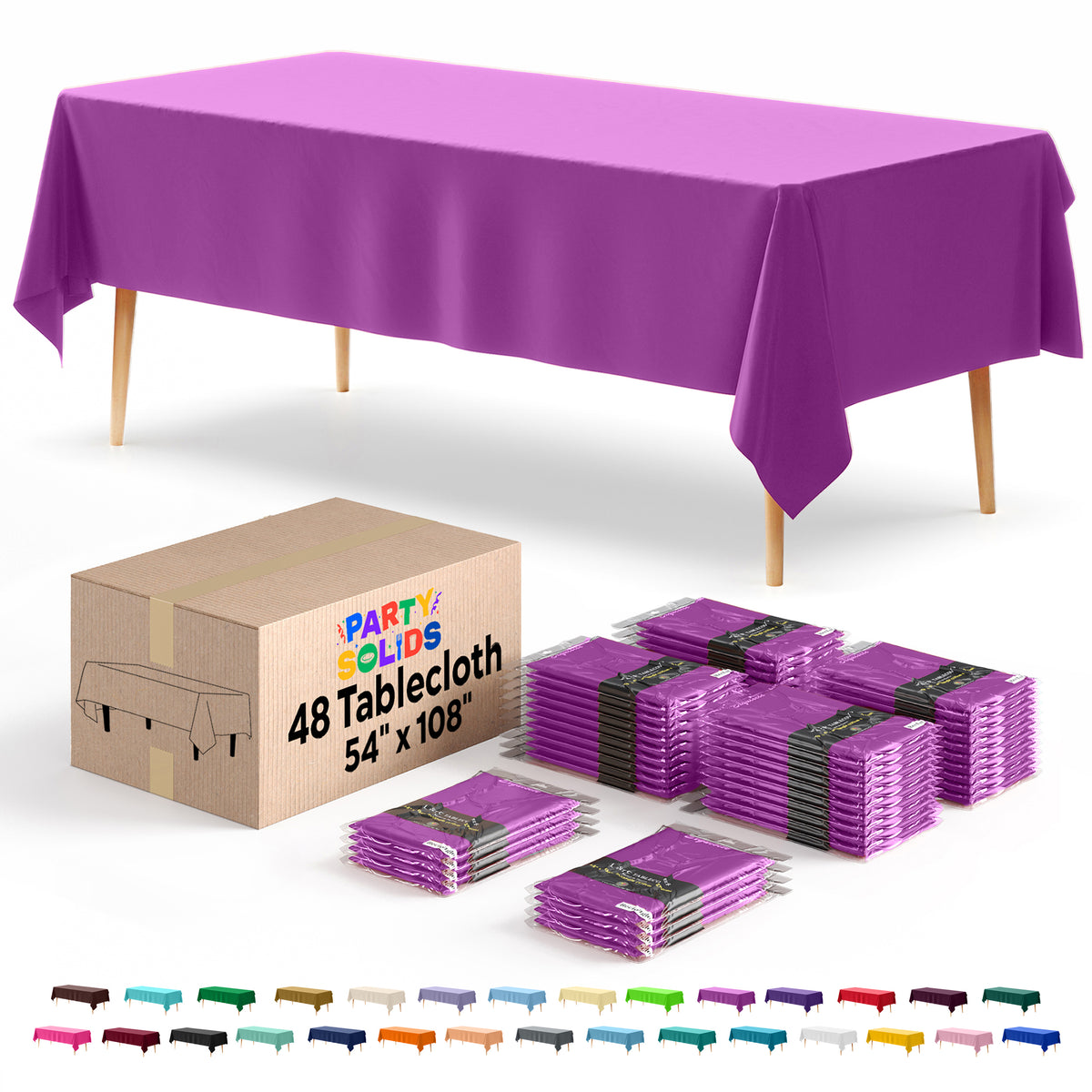 Magenta Plastic Table Cover | Case of 48 | 54 in. x 108 in.