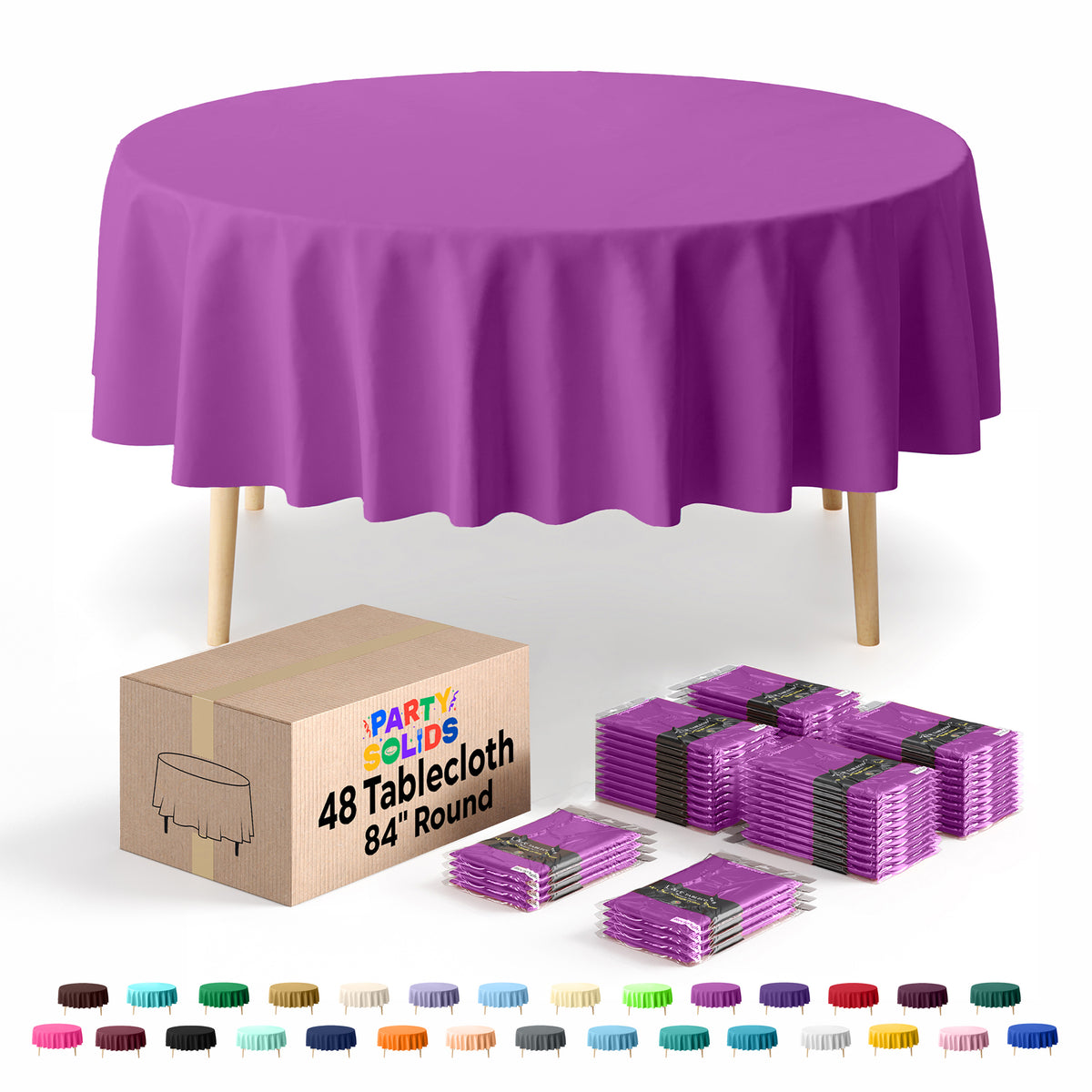 Round Magenta Plastic Table Cover | 84 in. | Case of 48