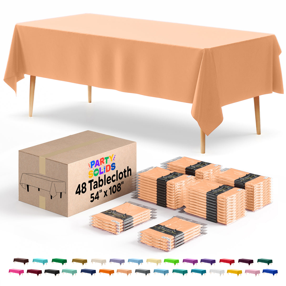 Peach Plastic Table Cover | Case of 48 | 54 in. x 108 in.