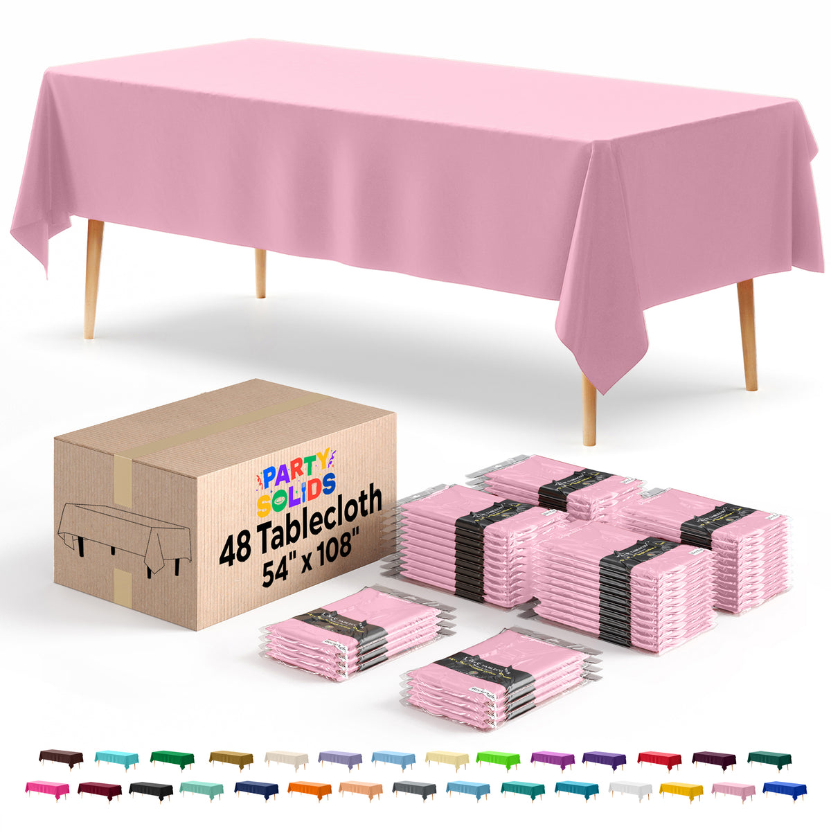 Pink Plastic Table Cover | Case of 48 | 54 in. x 108 in.