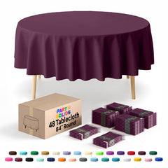 Plum Round Plastic Table Cover | 84 in. | Case of 48