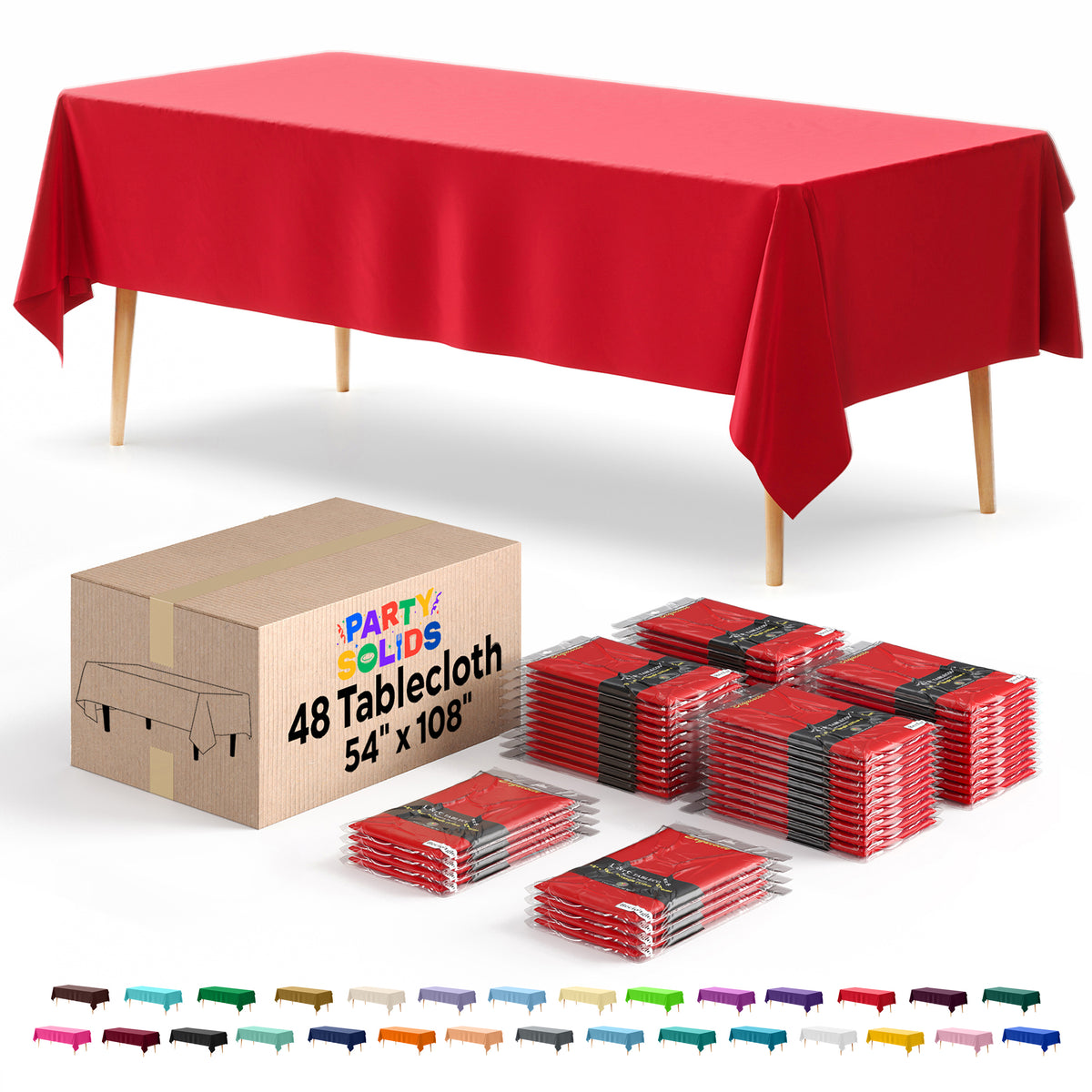 Red Plastic Table Cover | Case of 48 | 54 in. x 108 in.