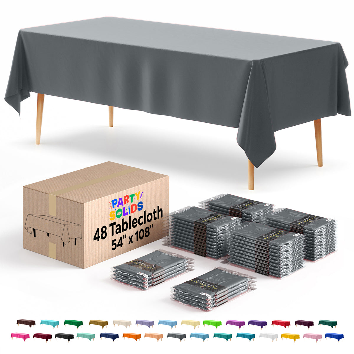 Silver Plastic Table Cover | Case of 48 | 54 in. x 108 in.