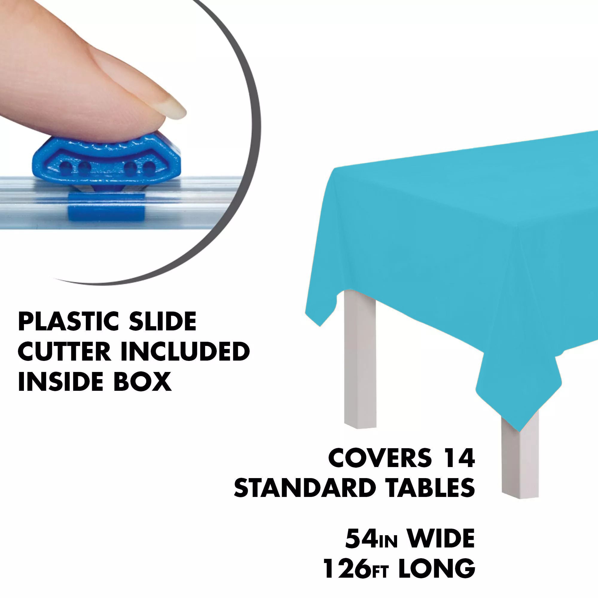 Caribbean Blue Plastic Table Cover Roll with Cutter - 54 x 126 ft