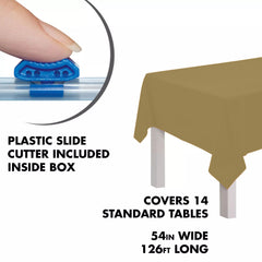 Gold Plastic Table Cover Roll with Cutter - 54 x 126 ft
