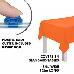 Orange Plastic Table Cover Roll with Cutter - 54 x 126 ft