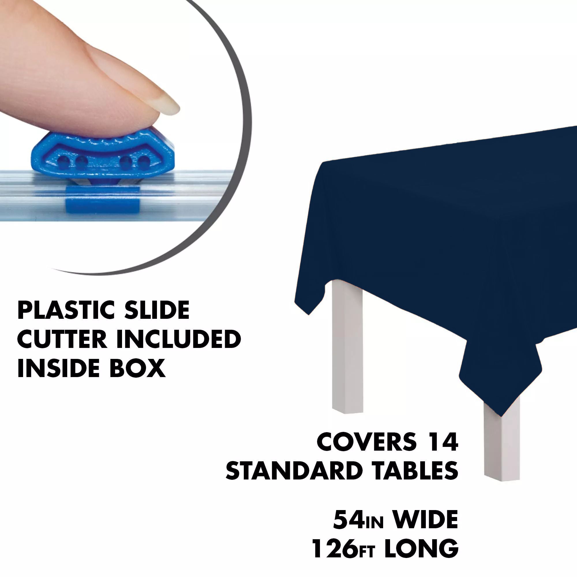 True Navy Plastic Table Cover Roll with Cutter - 54 x 126 ft