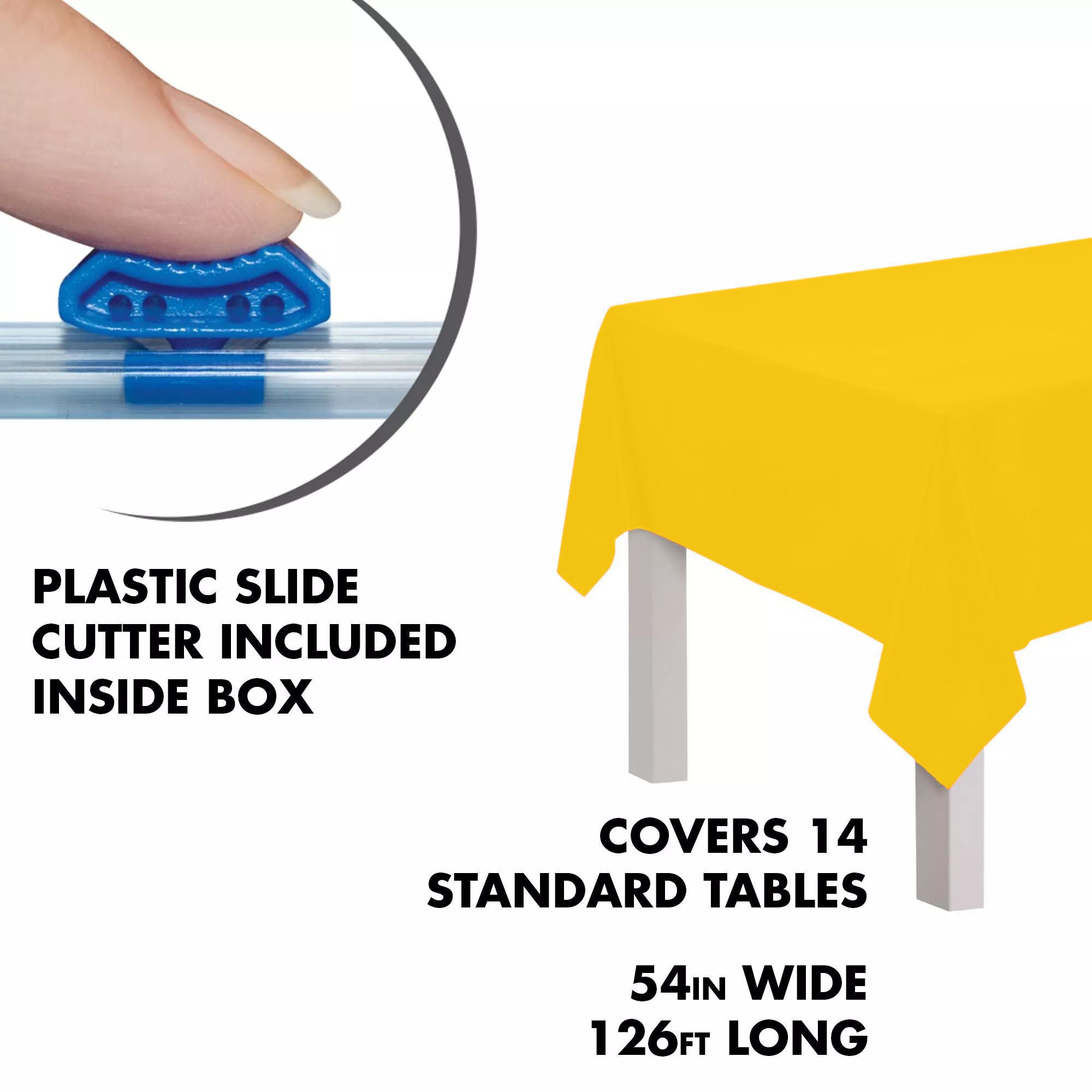 Yellow Plastic Table Cover Roll with Cutter - 54 x 126 ft