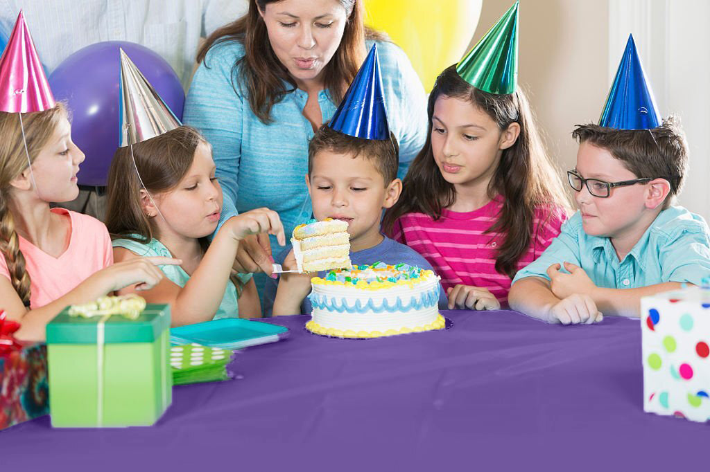 Purple Plastic Table Cover Roll with Cutter - 54 x 126 ft