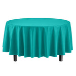 Premium Round Teal Plastic Table Cover - 84 in.