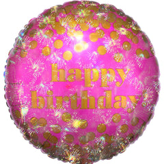 Shiny Pink Mylar Birthday Balloon with Gold Dots - 18"