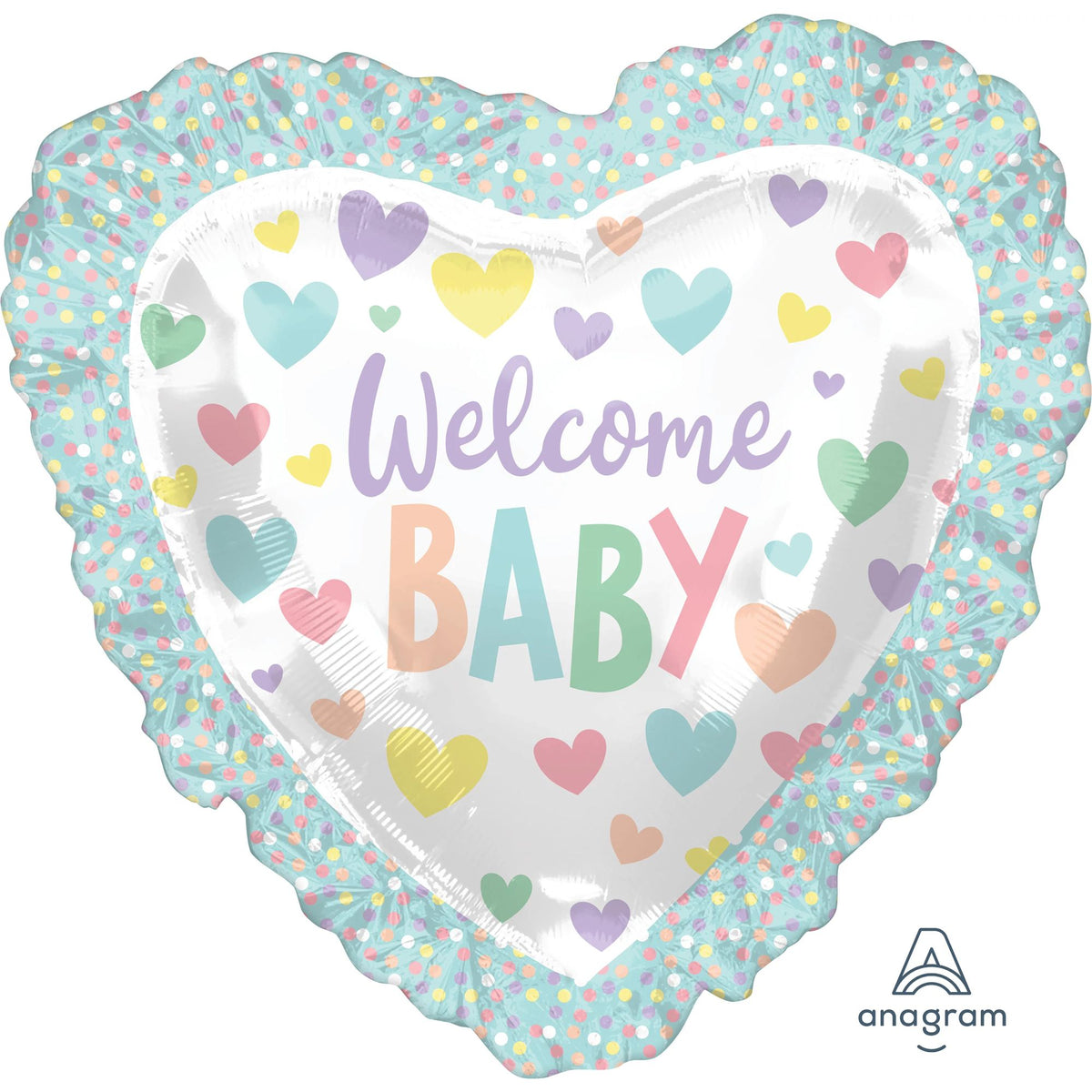 Welcome Baby Heart Foil Balloon with Ruffled Edge