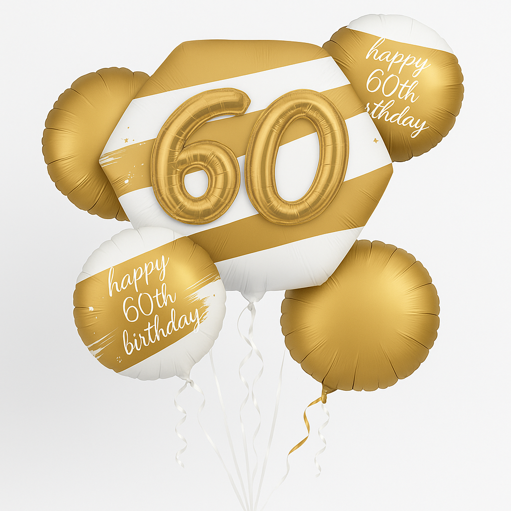 Golden 60th Birthday Foil Balloon Bouquet