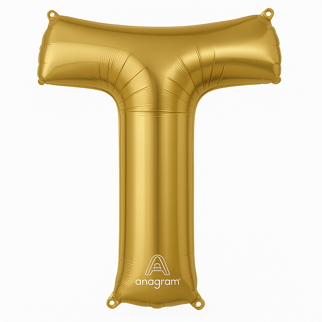 Gold Letter T Foil Balloon - Mylar Metallic Decoration