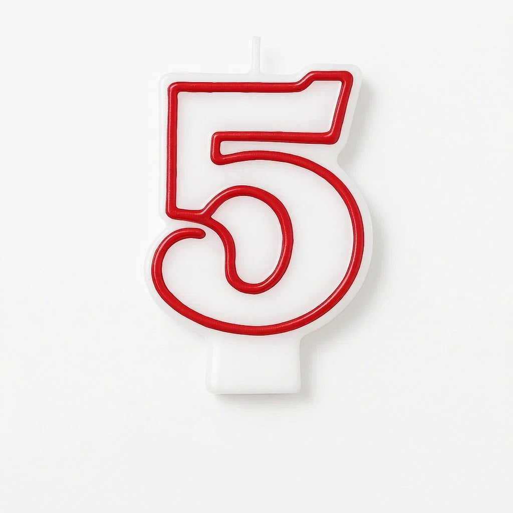Red & White Number 5 Birthday Candle | 3.25 In.